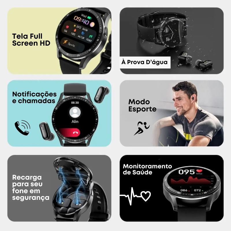 SmartWatch ProMax 2 em 1 | Relógio + Fone sem fio Ultra Beat (À Prova D'água)